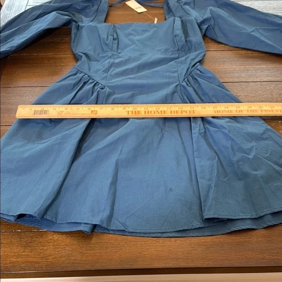 Anthropologie Square Neck Poplin Mini Dress Long Sleeve Teal NWT Size Small - Picture 9 of 15